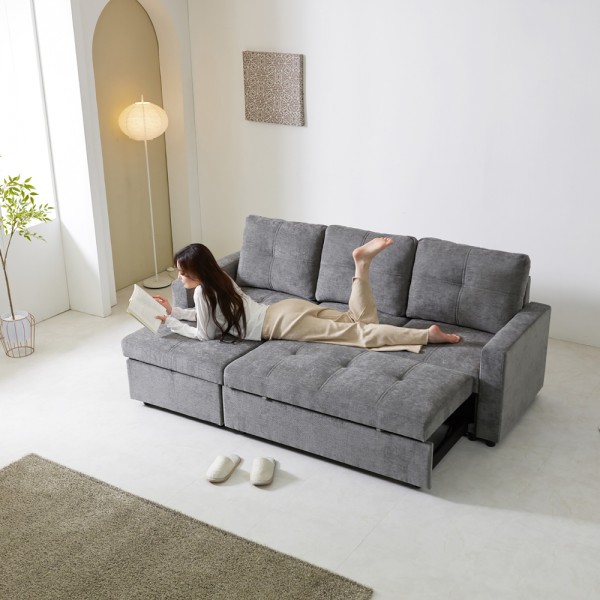 모리애 3인용 카우치 소파베드 방수기능 수납소파  그레이